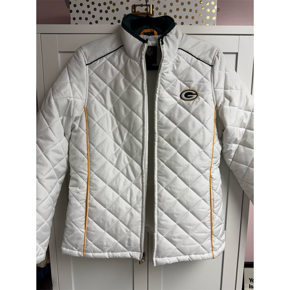 NFL Pro Line Green Bay Packers Womens Quilted Puffer Jacket White M